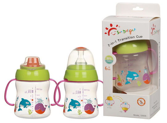 Не разлейте 2 в 1 месяцах BPA свободном 6 чашка Sippy младенца 6 унций